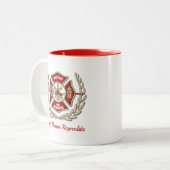 Maltese kruisgerichte brandweerman tweekleurige koffiemok (Voorkant links)