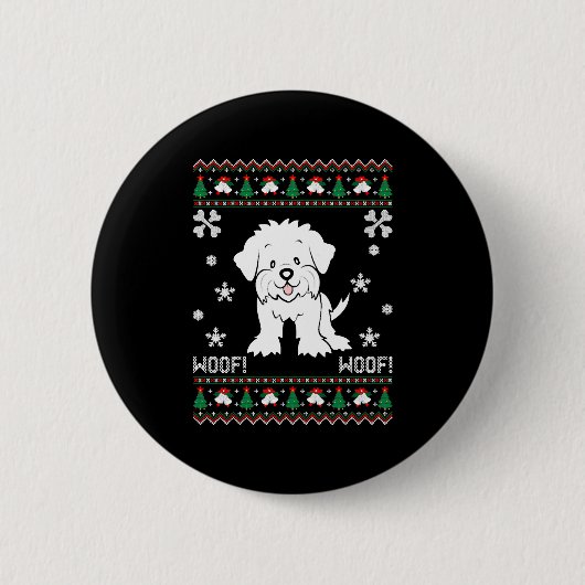 Maltese lelijke kersttrui ronde button 5,7 cm (Voorkant)