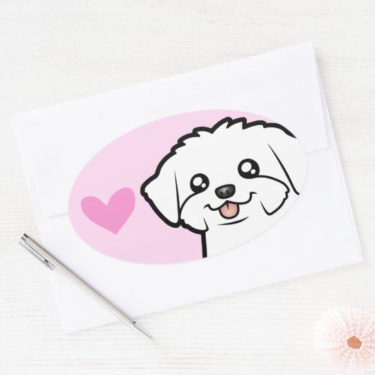 Maltese liefde (puppy cut) ovale sticker (Envelop)