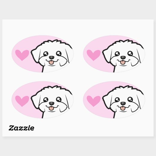 Maltese liefde (puppy cut) ovale sticker (Vel)