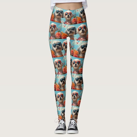 Maltese met Hart Rozen Valentijnsdag  Leggings (Voorkant)