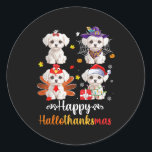 Maltese minnaar Halloween Merry Christmas Happy Ha Ronde Sticker<br><div class="desc">Maltese minnaar Halloween Vrolijk Kerstfeest Gelukkig Hallothanksmas 1</div>