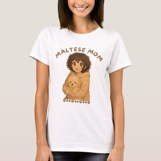 Maltese moeder anime stijl t-shirt (Voorkant)