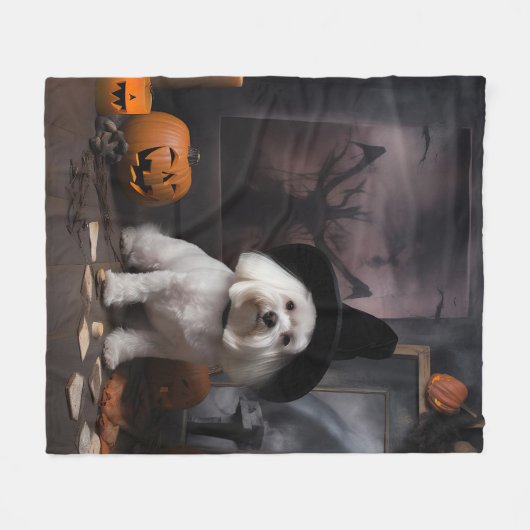 Maltese pompoenen Halloween eng Fleece Deken (Voorkant (Horizontaal))