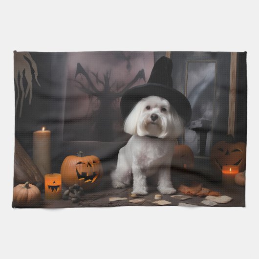 Maltese pompoenen Halloween eng Theedoek (Horizontaal)
