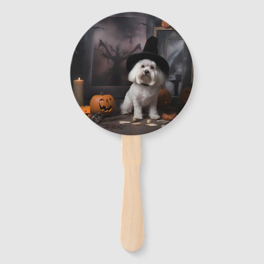 Maltese Pompoenen Halloween Griezelen Handwaaier (Voorkant)