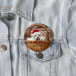 Maltese Puppies in een kerstmand Ronde Button 7,6 Cm