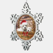 Maltese Puppies in een kerstmand Tin Sneeuwvlok Ornament (Rechts)
