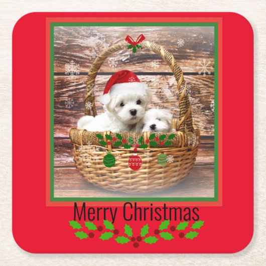 Maltese Puppies kerstmand Kartonnen Onderzetters (Voorkant)
