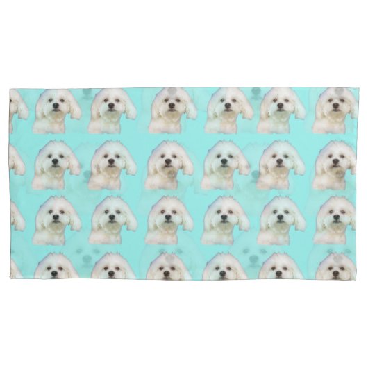 Maltese puppy blauw kussensloop (Voorkant-Links)