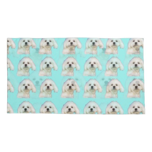 Maltese puppy blauw kussensloop (Achterkant-Links)