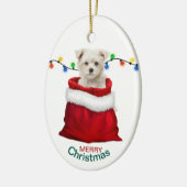 Maltese puppy Dog in Holiday Gift Bag Keramisch Ornament (Links)