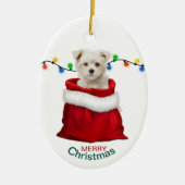 Maltese puppy Dog in Holiday Gift Bag Keramisch Ornament (Voorkant)