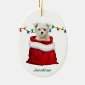 Maltese puppy Dog in Holiday Gift Bag Keramisch Ornament (Achterkant)