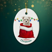 Maltese puppy Dog in Holiday Gift Bag Keramisch Ornament