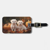 Maltese puppy herfst verrukking pompoen bagagelabel (Voorkant horizontaal)