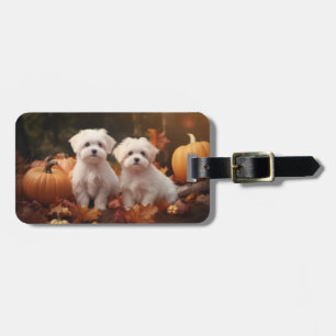 Maltese puppy herfst verrukking pompoen bagagelabel