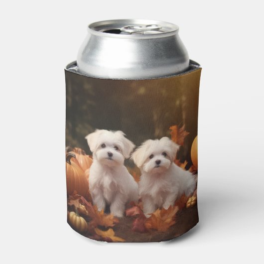 Maltese puppy herfst verrukking pompoen blikjeskoeler (Blikje Voorkant)