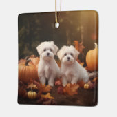 Maltese puppy herfst verrukking pompoen keramisch ornament (Links)