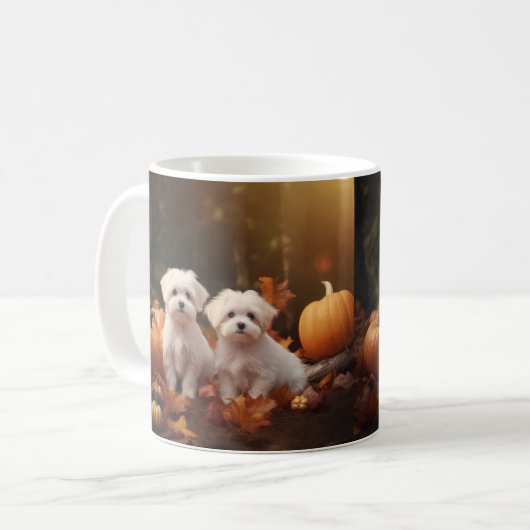 Maltese puppy herfst verrukking pompoen koffiemok (Voorkant links)