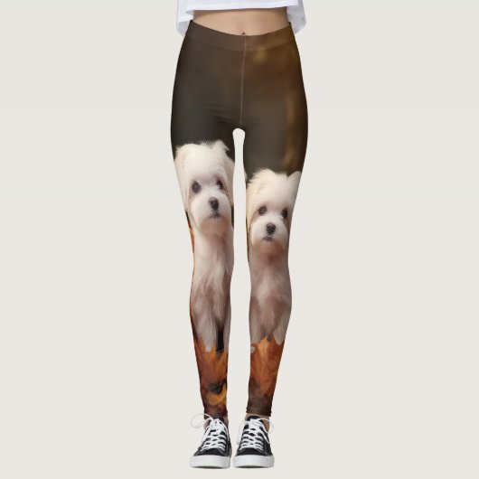 Maltese puppy herfst verrukking pompoen leggings (Voorkant)