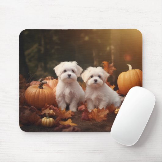 Maltese puppy herfst verrukking pompoen muismat (Met muis)