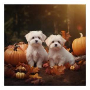 Maltese puppy herfst verrukking pompoen perfect poster