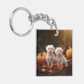 Maltese puppy herfst verrukking pompoen sleutelhanger (Voorkant Links)