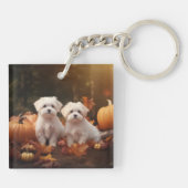 Maltese puppy herfst verrukking pompoen sleutelhanger (Achterkant)