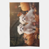 Maltese puppy herfst verrukking pompoen theedoek (Verticaal)