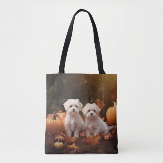 Maltese puppy herfst verrukking pompoen tote bag (Voorkant)