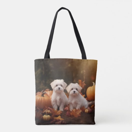 Maltese puppy herfst verrukking pompoen tote bag (Achterkant)