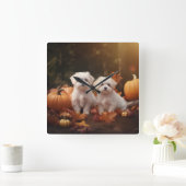 Maltese puppy herfst verrukking pompoen vierkante klok (Huis)