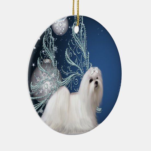 Maltese puppy hond blauwe kerst ornament (Rechts)