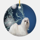 Maltese puppy hond blauwe kerst ornament (Achterkant)