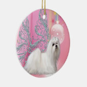 Maltese puppy hond roze kerstversiering keramisch ornament (Rechts)