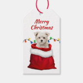 Maltese puppy in Santa Bag Cadeaulabel (Voorkant)