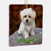 Maltese puppy met kerst heilig keramisch ornament (Rechts)