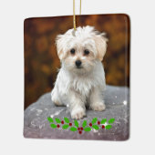 Maltese puppy met kerst heilig keramisch ornament (Links)