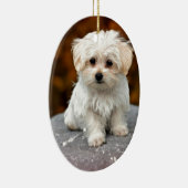 Maltese puppy met kerst heilig keramisch ornament (Rechts)