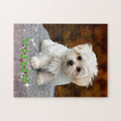 Maltese puppy met kerst heilig legpuzzel (Horizontaal)