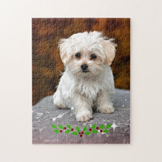 Maltese puppy met kerst heilig legpuzzel (Verticaal)