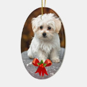 Maltese puppy met kerstmis keramisch ornament (Links)