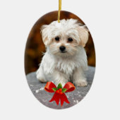 Maltese puppy met kerstmis keramisch ornament (Voorkant)