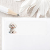 Maltese puppy met roze boog etiket (Insitu)