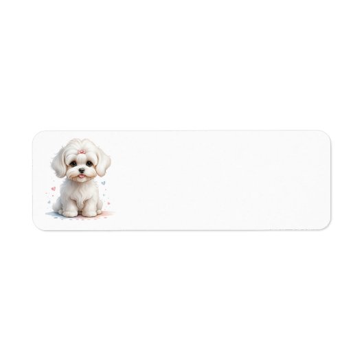 Maltese puppy met roze boog etiket (Voorkant)