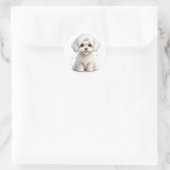 Maltese puppy met roze boog ronde sticker (Tas)