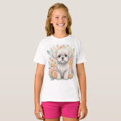 Maltese puppy met Summer Flowers T-Shirt (Voorkant volledig)