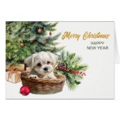 Maltese puppy rieten mand kerstboom (Voorkant Horizontaal)