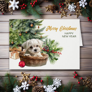 Maltese puppy rieten mand kerstboom